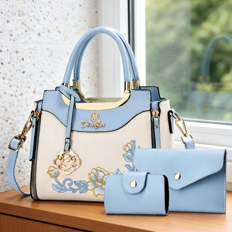Women'S Bags Handbags - 高品質な刺繍入りハンドバッグ3点セット。毎日の外出、デート、仕事に最適です。 ファッショナブルで多用途なカラーブロックデザイン