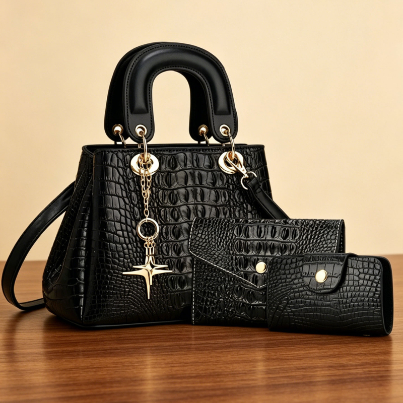 Women'S Bags Handbags - 3ピースレディースバッグセット、コンパクトで軽量なクロコダイル型押しスクエアハンドバッグ、スタイリッシュで多用途なショルダーバッグ