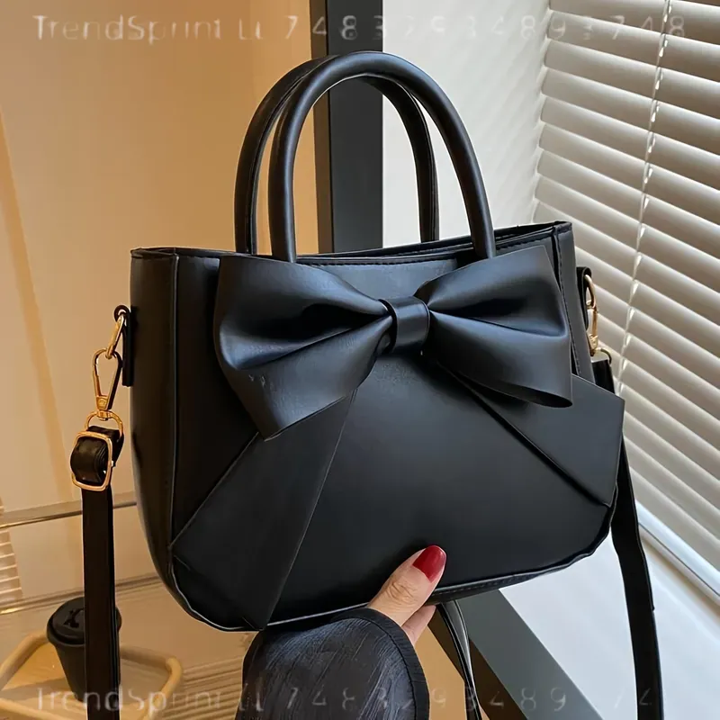 エレガントな黒のリボンハンドバッグ、ゴールドの金具と取り外し - Women'S Bags Handbags のレビューと価格