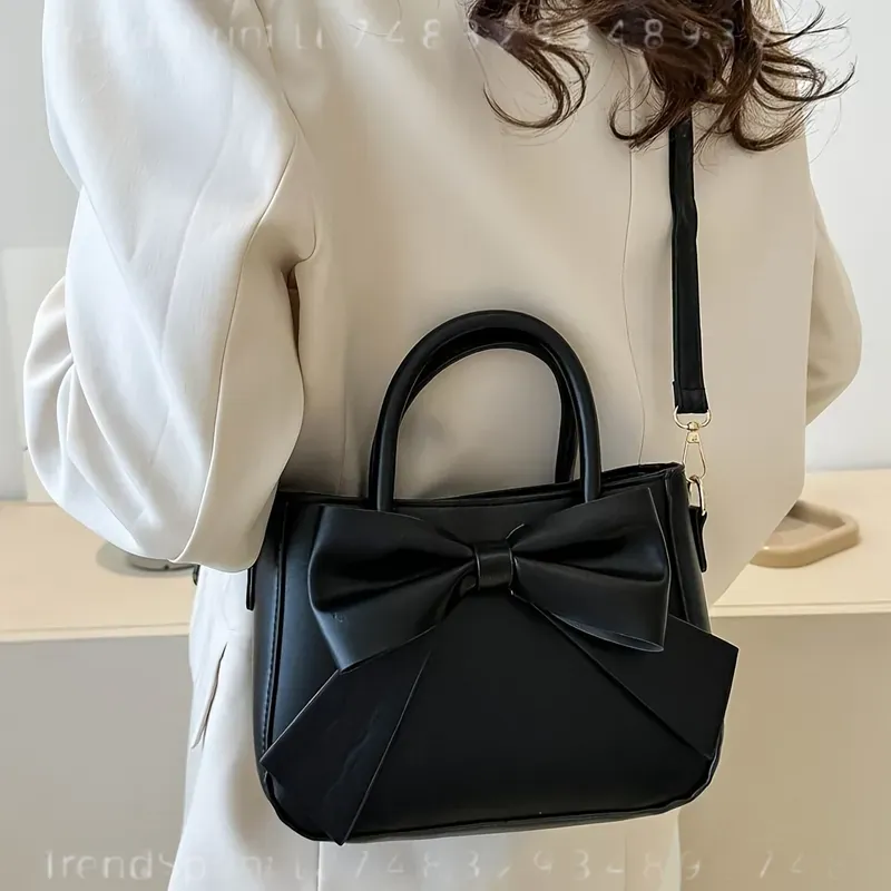 エレガントな黒のリボンハンドバッグ、ゴールドの金具と取り外し - Women'S Bags Handbags のレビューと価格