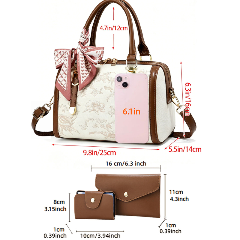 軽やかな高級感の刺繍入りレディースハンドバッグ、3点セットの - Women'S Bags Handbags のレビューと価格