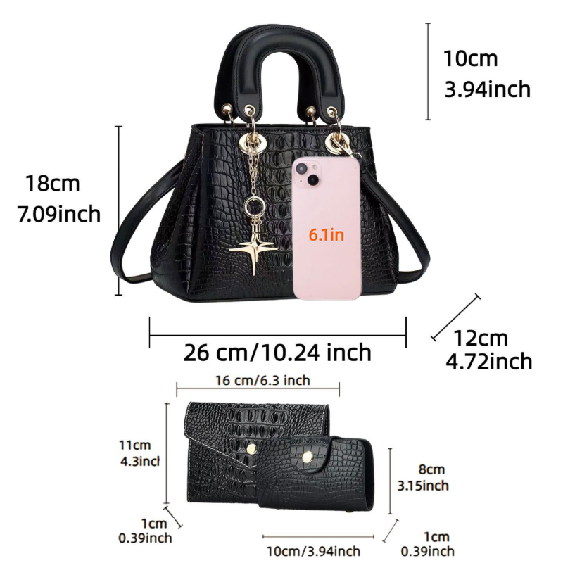 3ピースレディースバッグセット、コンパクトで軽量なクロコダイ - Women'S Bags Handbags のレビューと価格