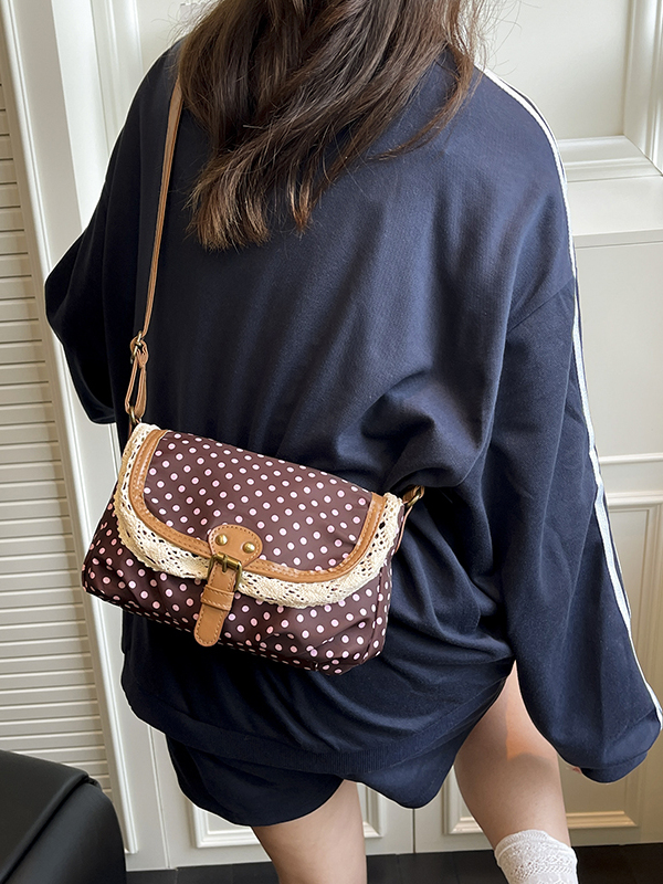 レトロなポルカドットレーストリムキャンバスシングルショルダー - Women'S Young Bags のレビューと価格